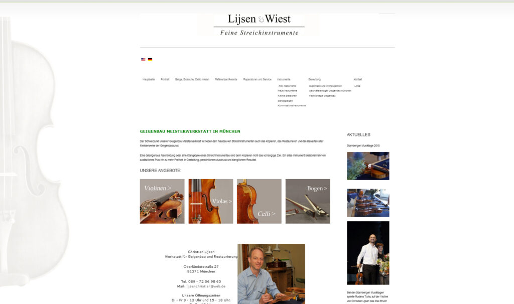 Webseite von Lijsen & Wiest Feine Streichinstrumente